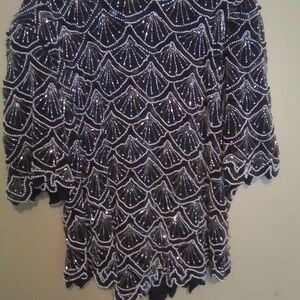 Laurence Kazar Blue Sequin Asymmetrical Top